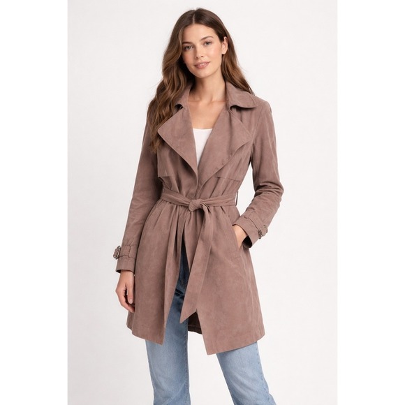 Club Monaco Jackets & Blazers - Club Monaco Womens XS Brown Viscose Blend Belted Trench Coat Lightweight Duster